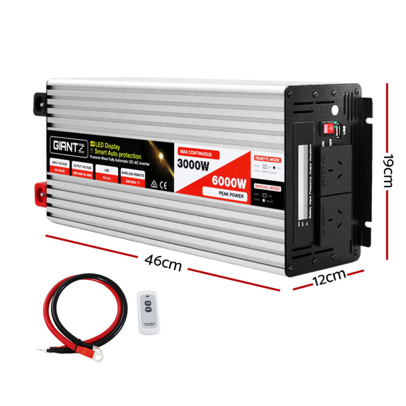 Giantz Power Inverter 3000W or 6000W Pure Sine Wave 12V-240V Camping Boat Caravan - Image 2