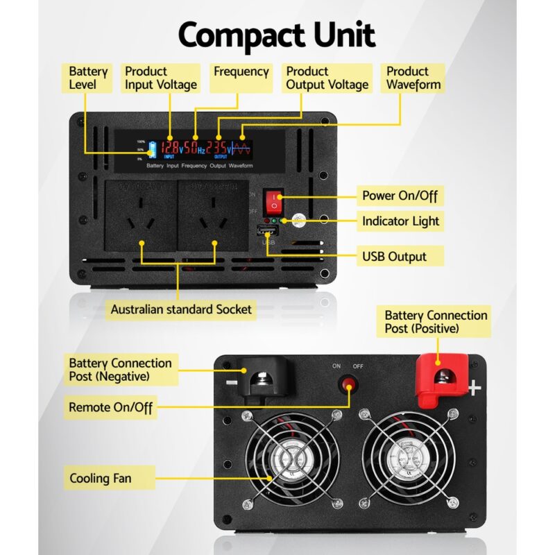 Giantz Power Inverter 3000W or 6000W Pure Sine Wave 12V-240V Camping Boat Caravan - Image 6