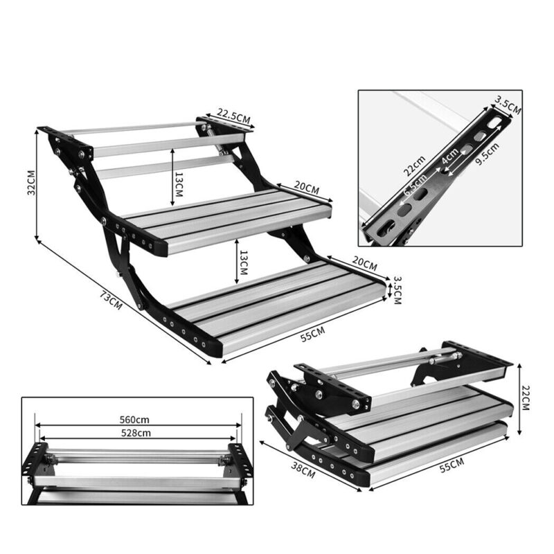 Aluminium Double Caravan Step Pull Out Folding Steps For Road RV Camper Trailer - Image 2