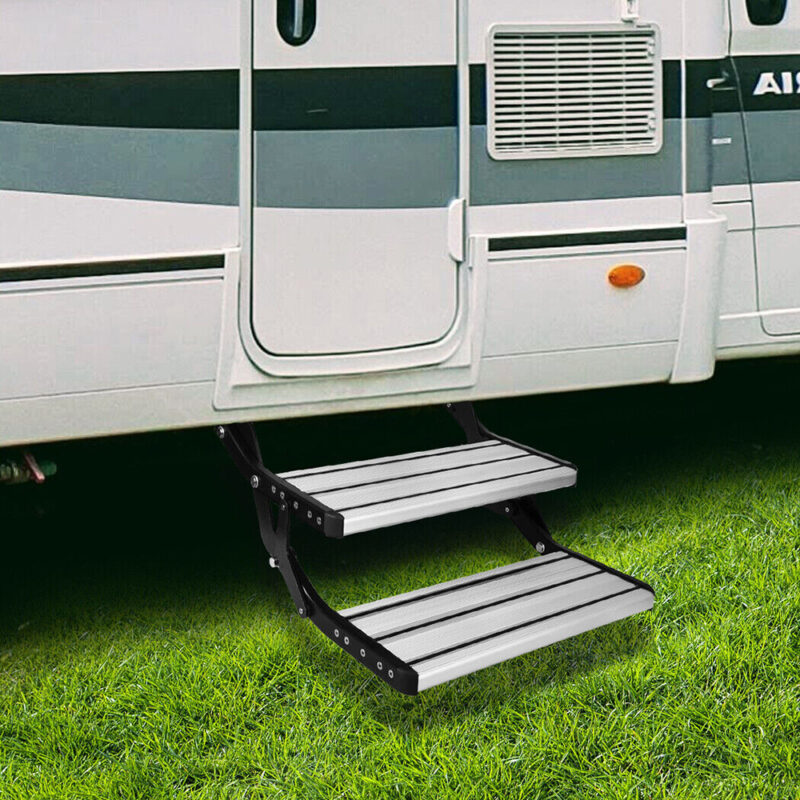 Aluminium Double Caravan Step Pull Out Folding Steps For Road RV Camper Trailer - Image 3
