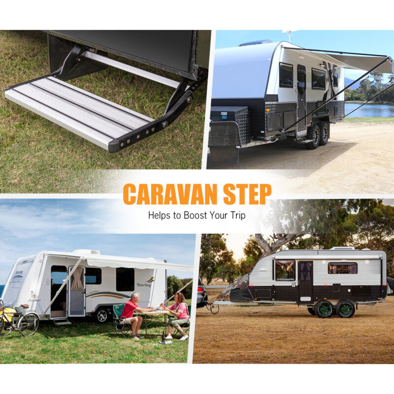 200KG Heavy Duty Caravan Step Folding Pull Out Portable RV Camper Trailer Tools - Image 4