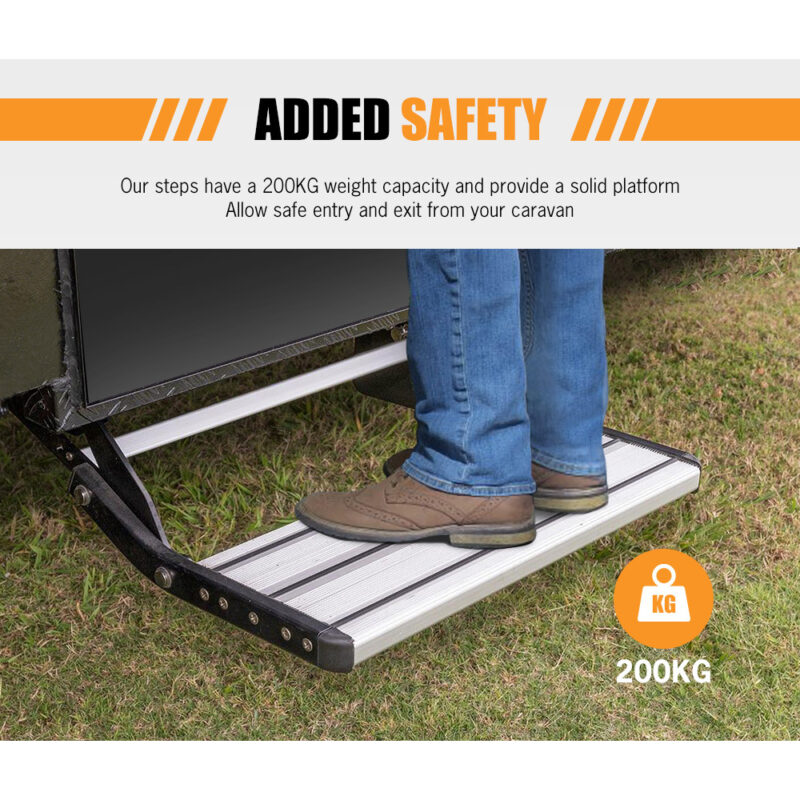 200KG Heavy Duty Caravan Step Folding Pull Out Portable RV Camper Trailer Tools - Image 8