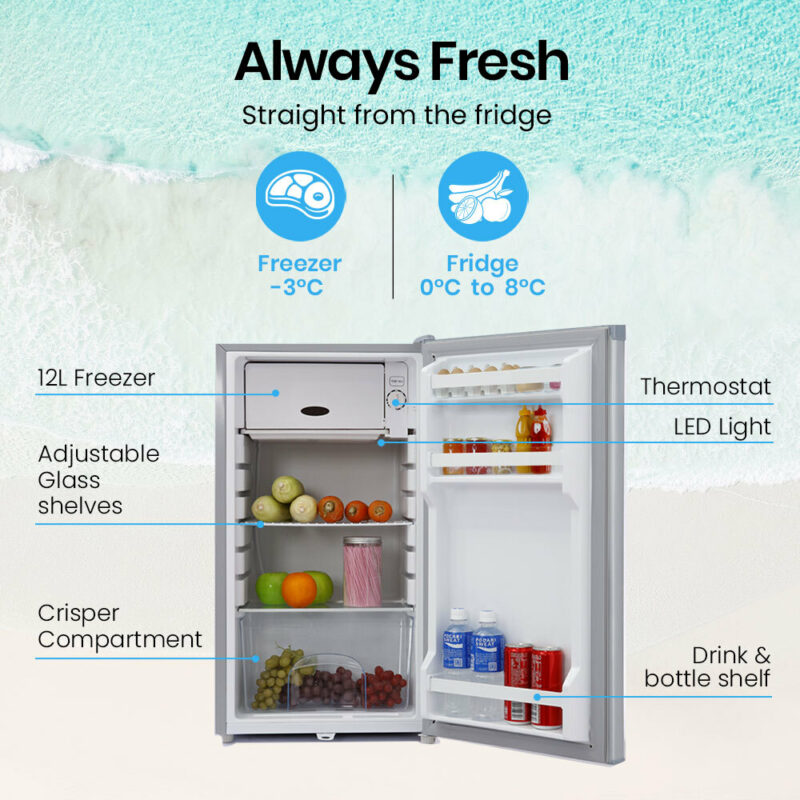 GECKO 95L Portable Upright Fridge and Freezer, 12V/24V for Camping, Caravans, Silver - Image 2