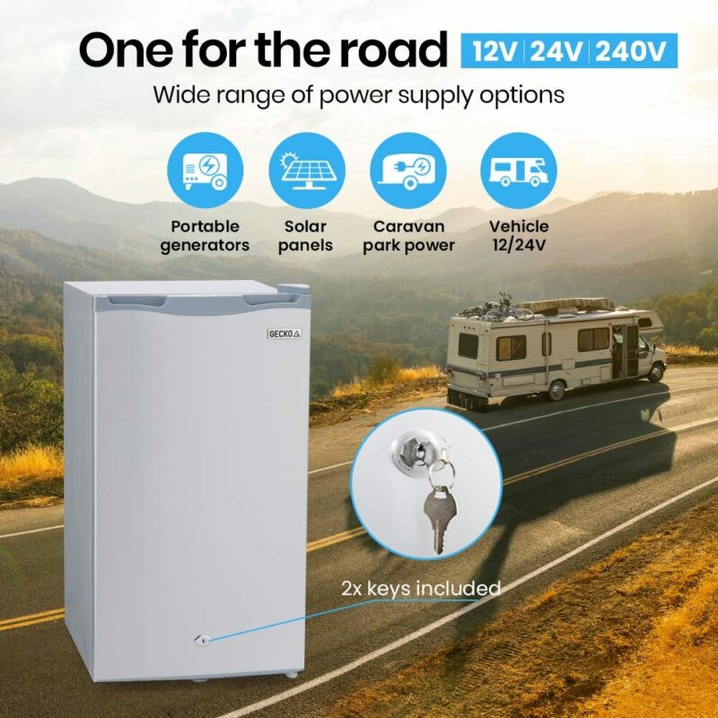 GECKO 95L Portable Upright Fridge and Freezer, 12V/24V for Camping, Caravans, Silver - Image 4