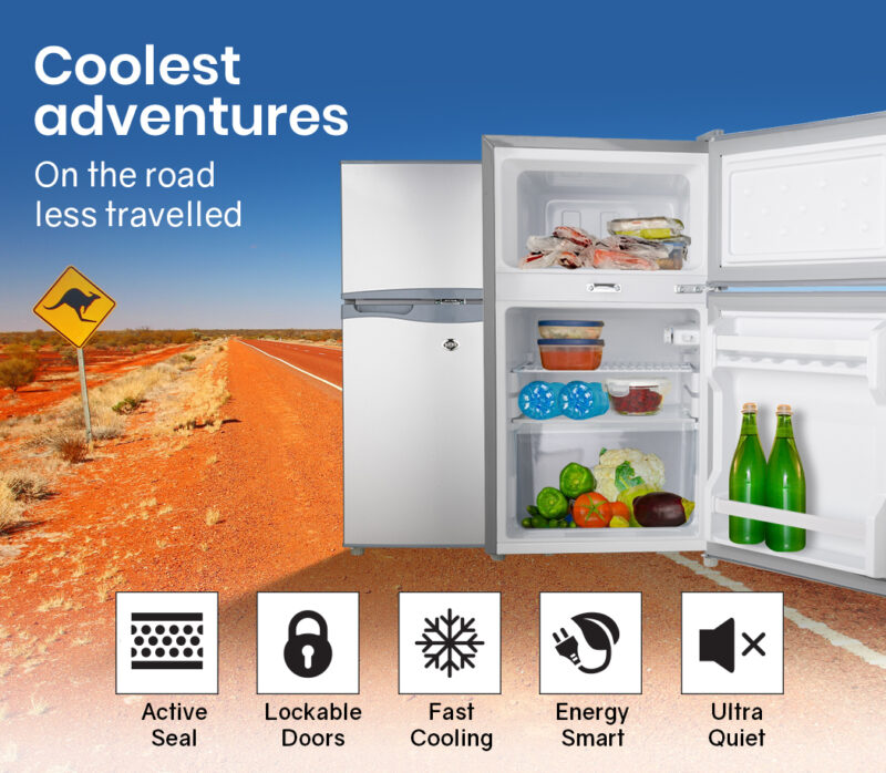 GECKO 95L Portable Fridge Freezer Camping Motorhome Caravan Upright Fridges 12V/24V/240V, Silver - Image 2
