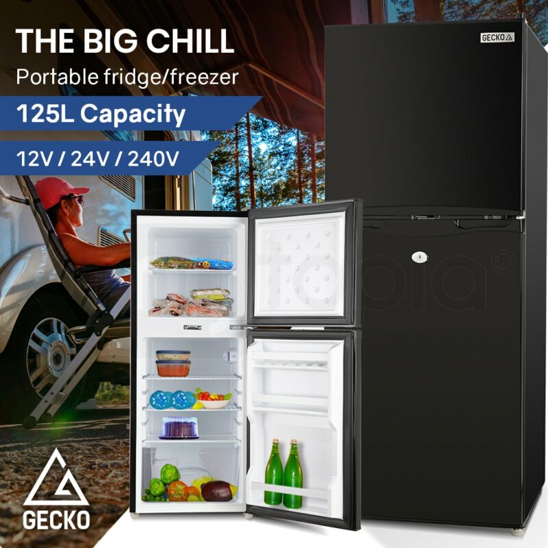 GECKO 125L Portable Fridge Freezer Camping Motorhome Caravan Upright Fridges 12V/24V/240V, Black - Image 2