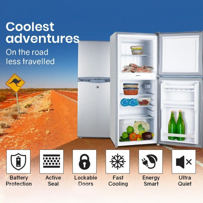 GECKO 125L Portable Fridge Freezer Camping Motorhome Caravan Upright Fridges 12V/24V/240V, Silver - Image 3