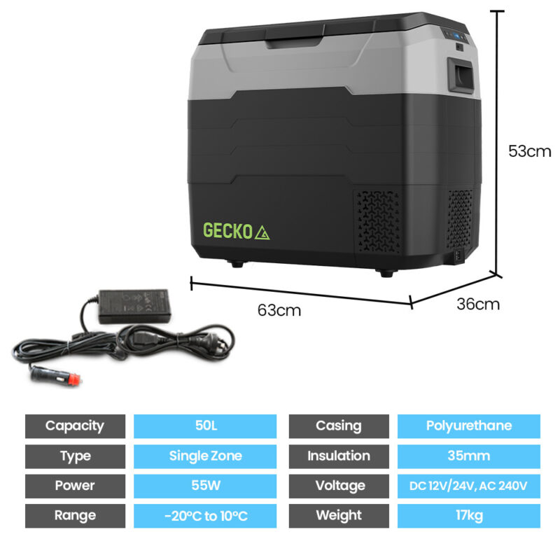 Gecko 50L Portable Fridge Freezer 12V/24V/240V for Camping, Car, Caravan, Boats - Image 6