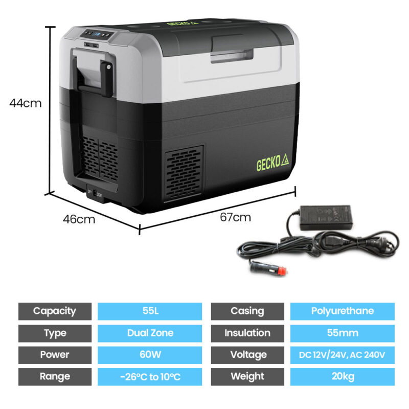 Gecko 55L Portable Fridge Freezer 12V/24V/240V for Camping, Car, Caravan, Boats - Image 6