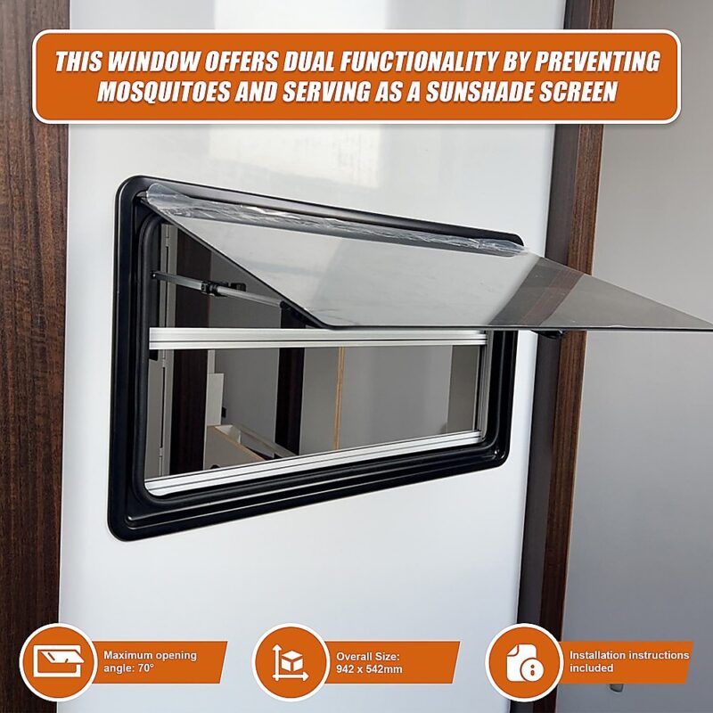 RV Caravan Camper Van Hinged Push Out Window Motorhome Exit Window 900mm x 500mm - Image 9