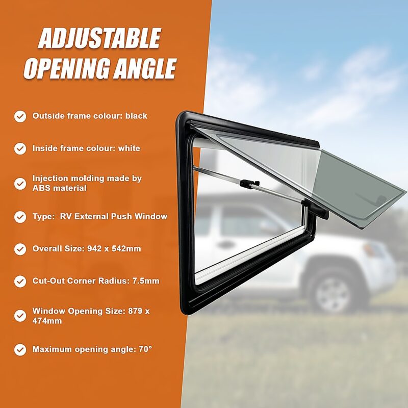 RV Caravan Camper Van Hinged Push Out Window Motorhome Exit Window 900mm x 500mm - Image 10