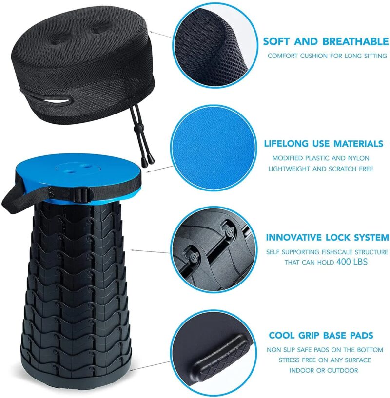 Black Portable Outdoor Telescopic Folding Stool with 100 Weight-Bearing Buckles, Lightweight and Compact Design, Perfect for Fishing, Camping, and Travel - Image 4